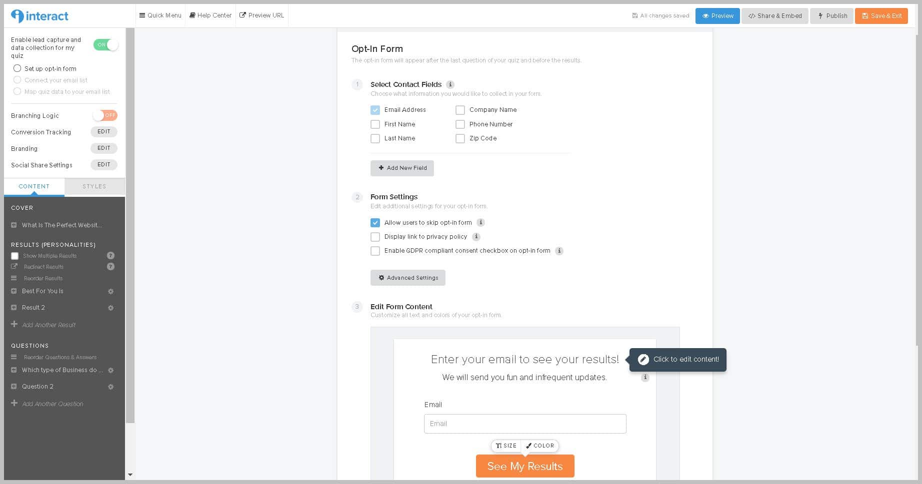 Interact Optin Form