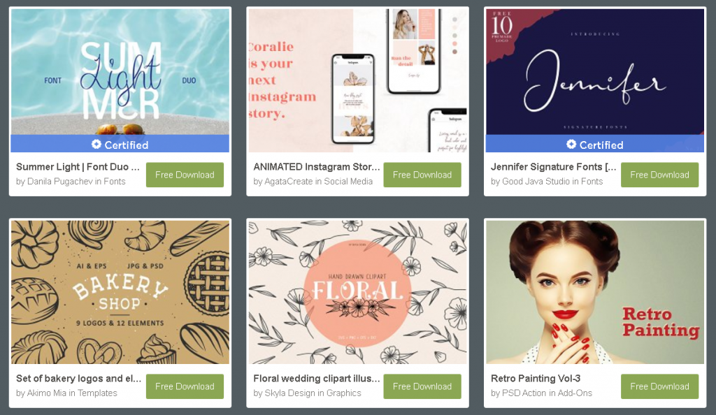 Creative Market, weekly free goodies page
