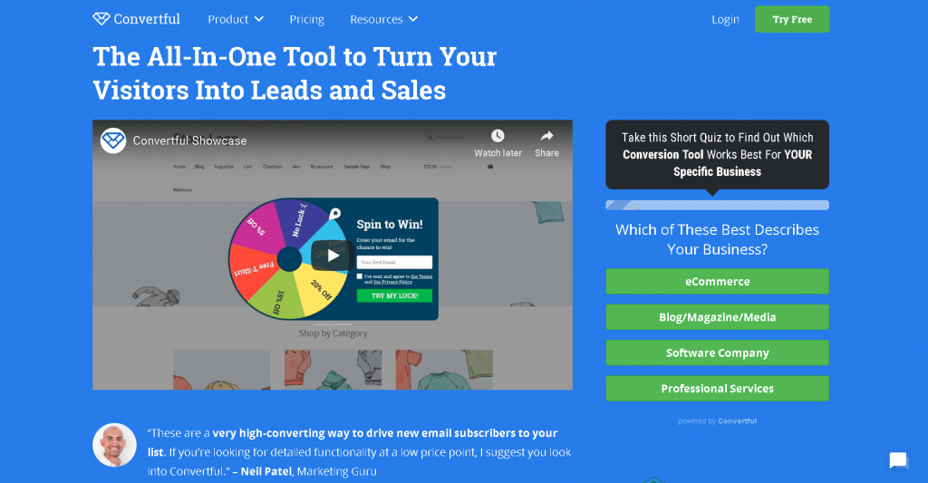 Convertful website homepage