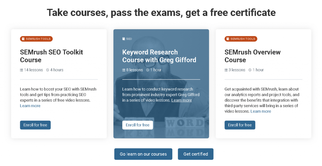 SemRush free SEO-PPC courses