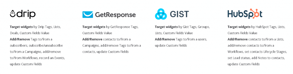 email platform: Drip, Get Response, Gist, Hubspot