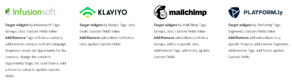 email platform: Platform, MailChimp, Infusion Soft, Klaviyo,