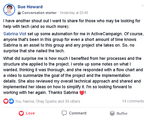 Sue Howard testimonials