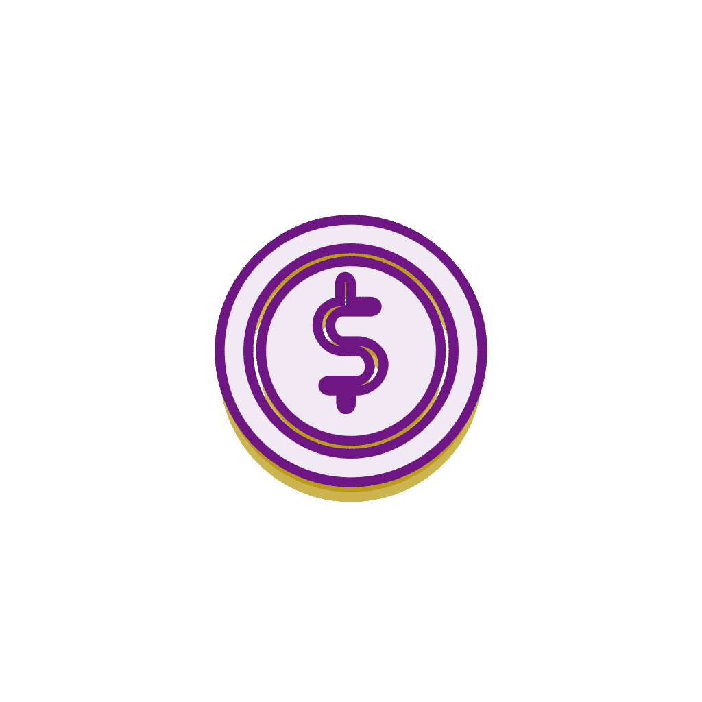 Dollar coin gold and purple icon