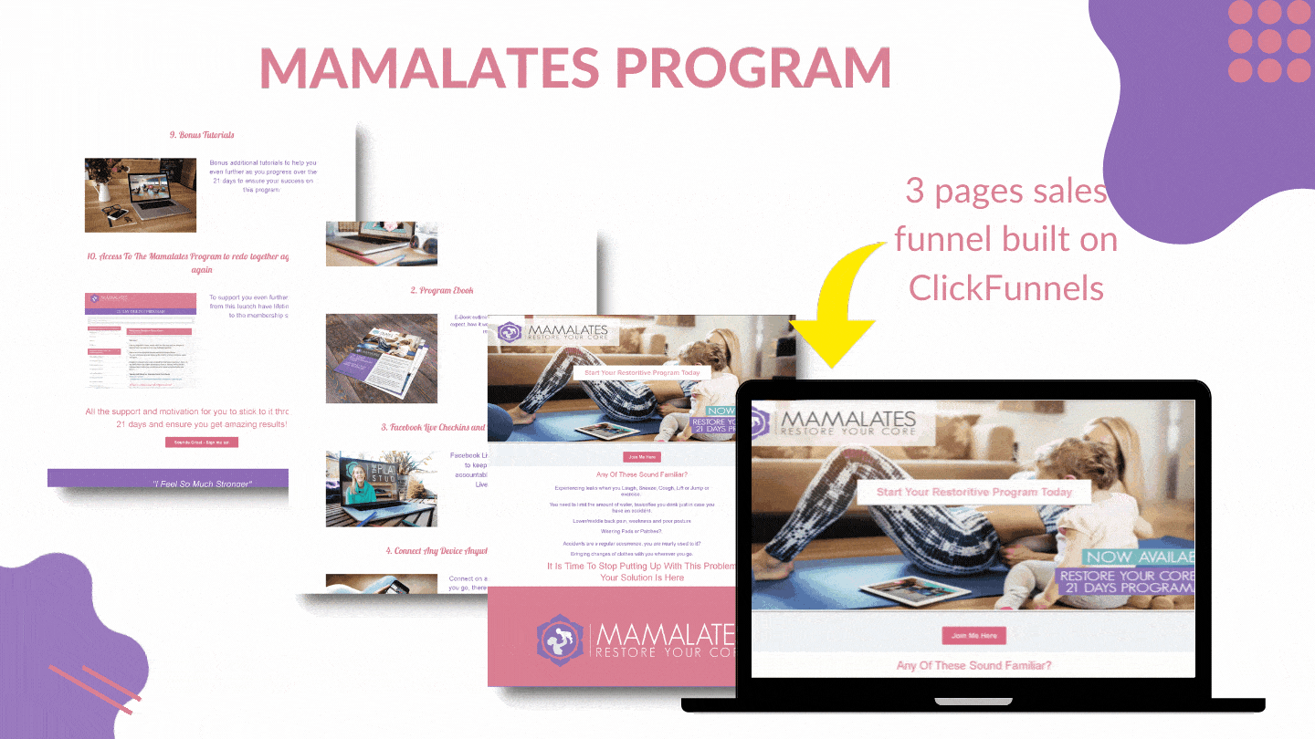 Mamalates - Pilates program sales funnel - Clickfunnels
